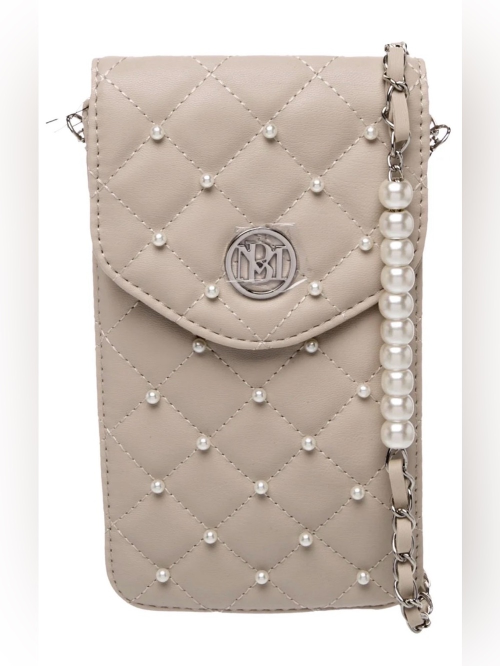 NWT Badgley Mischka Quilted Pearl Crossbody Phone Case Bag - Taupe